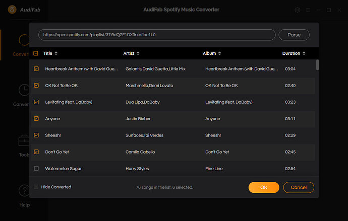 import spotify playlist to audifab