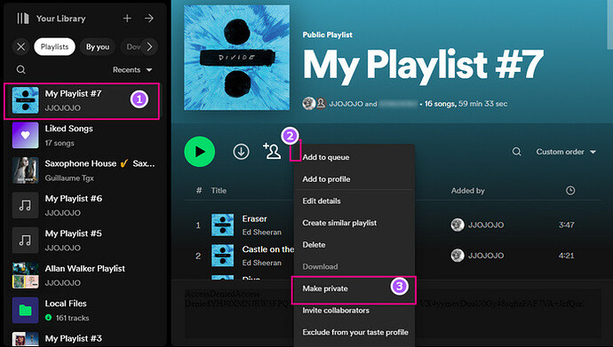 make spotify playlist private on desktop