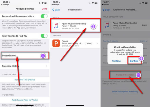 cancel apple music subscription on settings